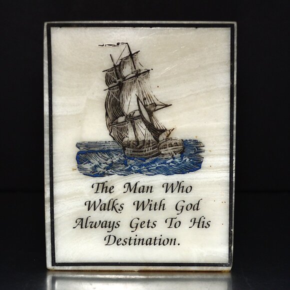 Inspirational Saying On Stone Scrimshaw Look Sailing Ship Room Decor Accent - Picture 1 of 2